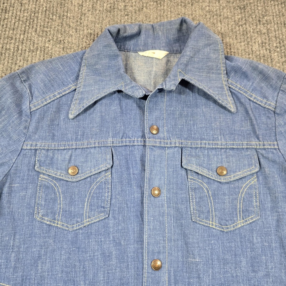 Montgomery Ward Shirt Jacket Blue Denim Snap Front Chambray Long Sleeve - Picture 4 of 10